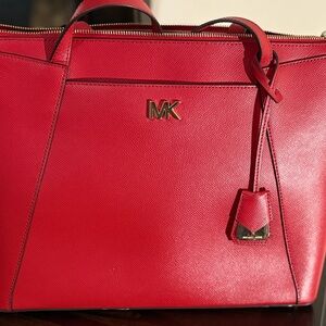 Michael Kors Red Leather Tote Bag